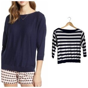 1901 Women’s 3/4 Sleeve Boatneck Striped Sweater XS Navy White